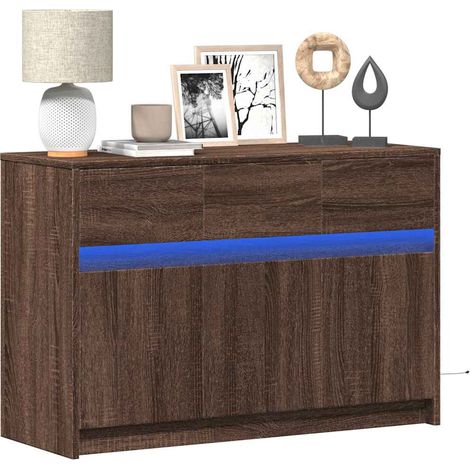 TV-Schrank mit LED-Beleuchtung Braun Eichen-Optik 91x34x61 cm