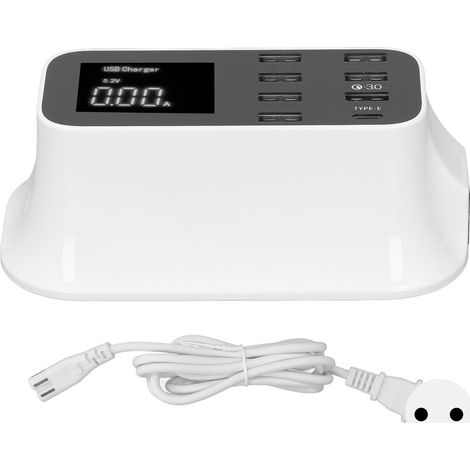 40W LED-USB-Ladegerät mit 8 Steckdosen, LCD-Digitalanzeige, Netzteil für EU 100-240V mit mehrfachem Schutz