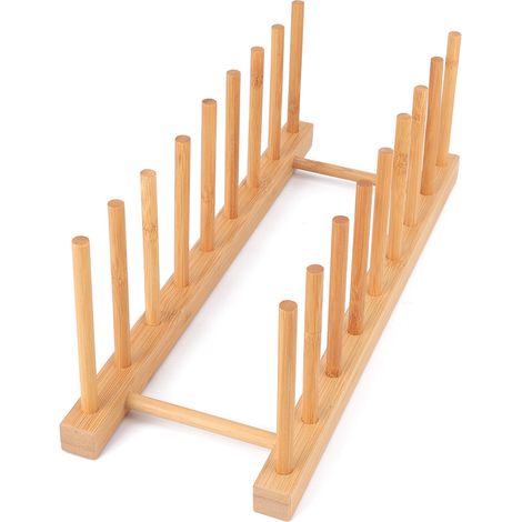 Égouttoir à vaisselle en bambou, porte-assiettes, organisateur de cuisine pour tasses, couvercles de casseroles et planches à découper (1/5)