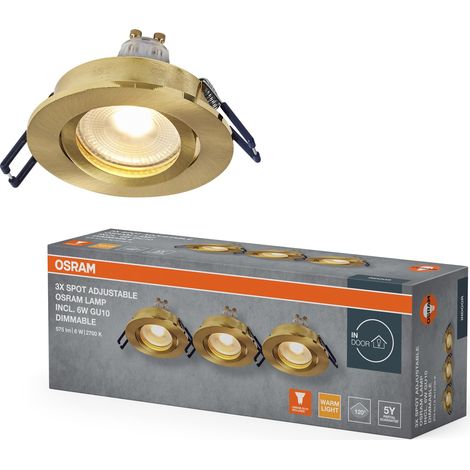 Spot Set Spot LED encastrable DIM 6W Gold 85mm, 500lm 2700K blanc chaud, IRC≥80, aluminium dimmable, lot de 3 (1/3)