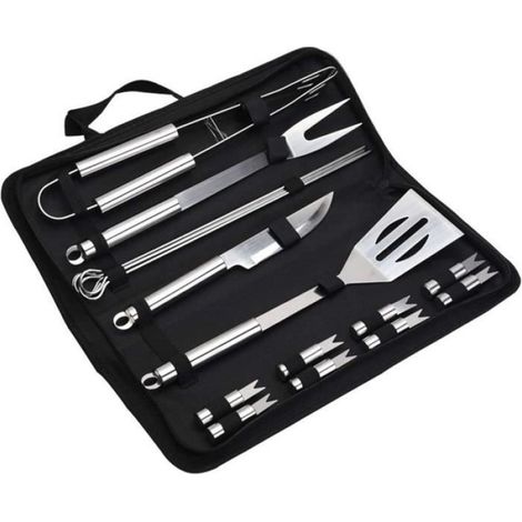 Kit d'outils pour barbecue - - 16 pièces - Acier inoxydable - Couleur noire - Complet (1/5)