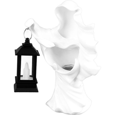 Lanterne fantôme Halloween en résine, statue d'esprit effrayant, sculpture de sorcière blanche pour décoration maison, fête à thème, jardin (1/5)