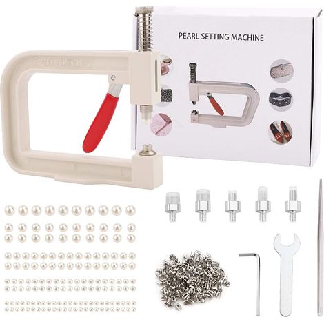 Machine à Riveter Perles Artisanale, Machine à Fixer les Perles avec 150 Perles Acryliques en 5 Tailles, Boutons Rivet et Pinces pour Vêtements, Sacs, Jupes (1/5)