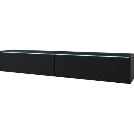 Meuble TV lowboard 180 cm – Éclairage LED intégré – Noir à chevrons – Panneau stratifié 15 mm – Résistant à l'eau et à l'usure (1/3)