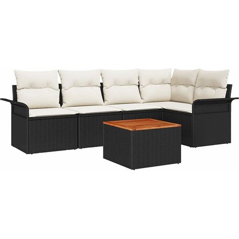 Garden Sofa Set with Storage 6 pcs Black and Cream Poly Rattan vidaXL (1/5)
