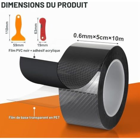 Film adhésif carbone 5D noir brillant pour voiture, 2 cm x 10 m (1/3)