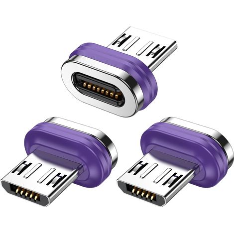 Conector magnético micro-USB de 16 pines [3 piezas] Adaptador magnético Cabezal magnético de 18 W Conector de protección contra el polvo para cable de carga de 16 pines magnético (1/4)