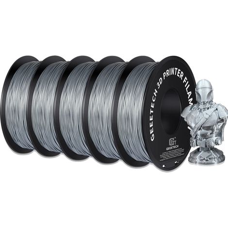 Filamento per stampante 3D, materiale PLA ecologico, compatibile con stampanti FDM, colore argento. (1/2)