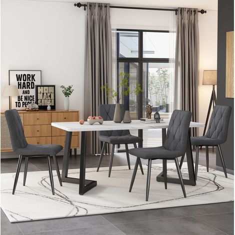 Conjunto de mesa y 4 sillas 117 x 68 cm, tejido gris oscuro, patas negras HAVRYA (1/5)