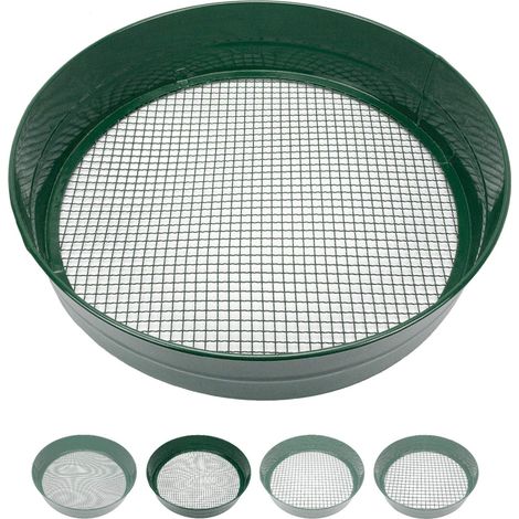 Tamis de jardin en différentes tailles de maillage, Tamis rond 33 cm diametre , Tamis de sol, passoire pour semence, terre, compost, pierres (1/4)