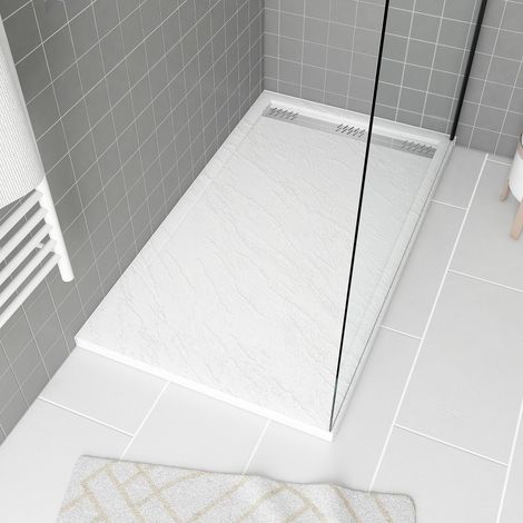 Plato ducha acrílico blanco piedra 80x140x5 cm + rejilla cromada