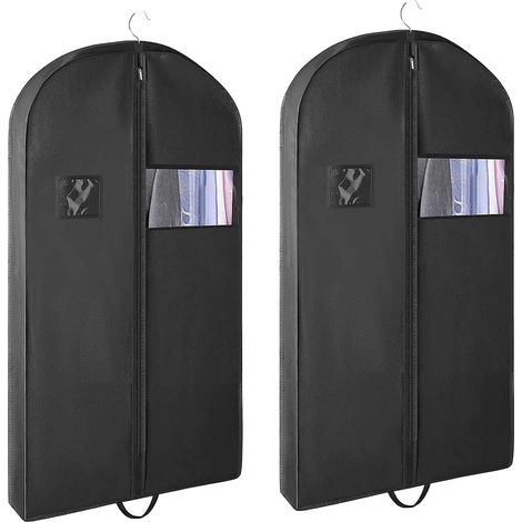 housses à vêtements sac de costume anti-poussière à avec fenêtre transparente et fermeture éclair 60 x 152 cm 2 Noir (1/5)