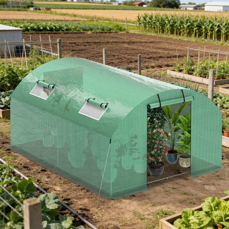 Jiubiaz Invernadero túnel 300x400x200 cm, cubierta verde PE 140 g/m² para huerto y plantas, incluye piquetas y cuerdas (1/5)