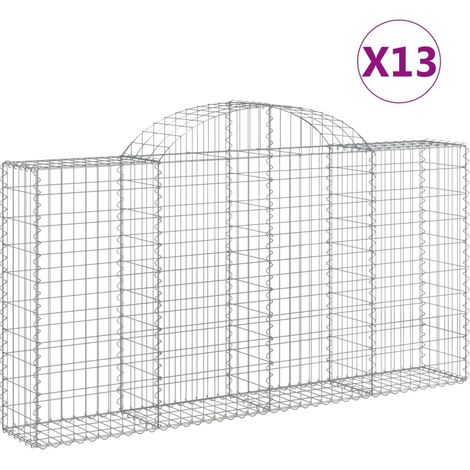 Cestas de gaviones Muro de contención arqueado Valla de jaula 13 piezas 200 x 30 x 100/120 cm Hierro galvanizado Plata 020040354