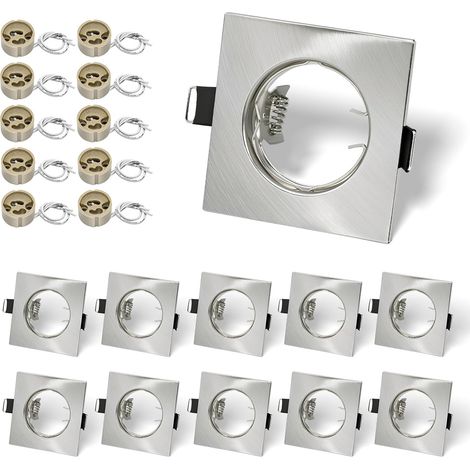 Lot de 10 Cadres Encastrables Carrés Noir Mat avec Douille GU10 VDE – 82x82 mm, Découpe 55-70 mm, Incl. Ressorts – Ampoule Non Fournie (1/5)