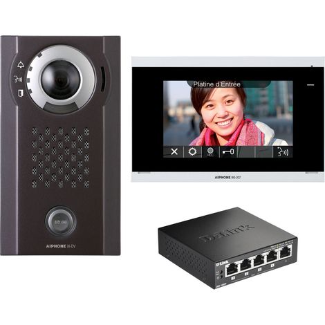 Pack IP saillie, moniteur avec boucle magnétique, programmé & switch PoE inclus - AIPHONE PIXSV