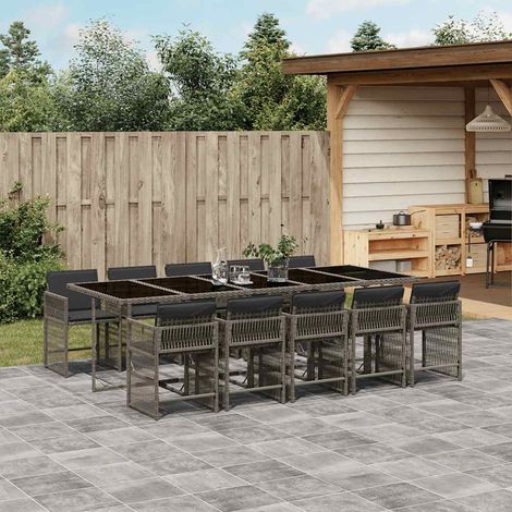 11-tlg. Garten-Essgruppe mit Kissen Grau Poly Rattan (1/5)