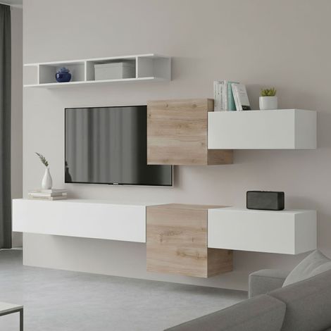 Mur d'Étagères Tony, 7 Tablettes, Modulable Made in Italy, 30x262x185h cm Blanc Brillant (1/5)
