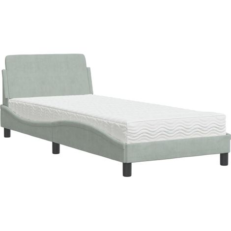Maison Exclusive - Letto con Materasso Dover Grigio Chiaro 80x200 cm in Velluto (1/5)