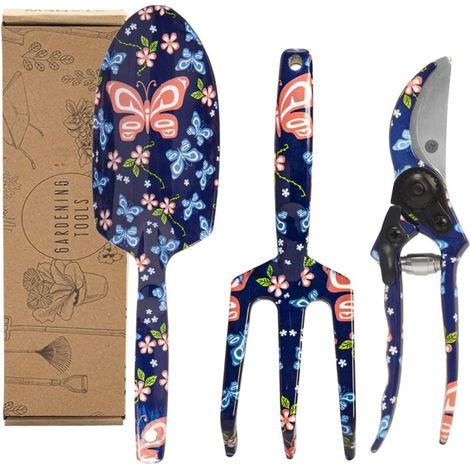 3-teiliges Garten- und Pflanzset für Damen, ergonomischer Griff, Werkzeug für Sukkulenten und Bonsai, Gartenschere, Schaufel, Handrechen