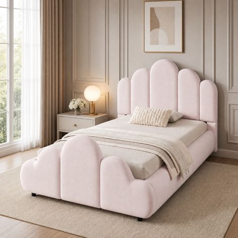 Letto imbottito 90/200 cm rosa con velluto, design a nuvola e rete a doghe inclusa (1/5)