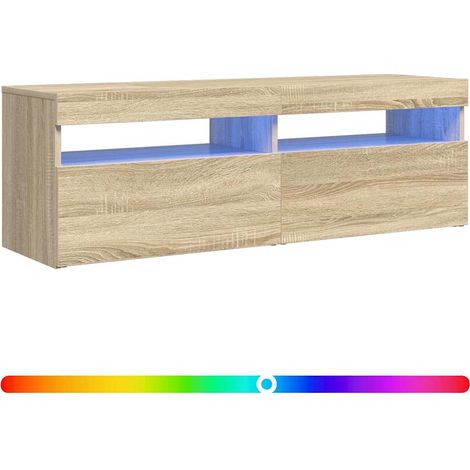 Meuble TV avec lumières LED, Étagère TV, Meuble de Salon, Chêne sonoma 120x35x40 cm OIB1622E (1/5)