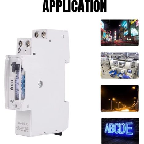 Minuterie horaire 220V – Précision ± 3sec/jour – Montage DIN – Charge 16A – Fonctionnement manuel/automatique – Pour éclairage économique - TM610C (1/5)
