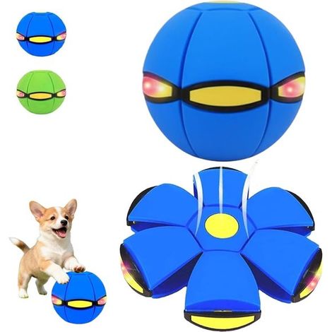 Balle-Soucoupe Volante - Deux Formes - Balle et Soucoupe Volante - Avec Lumières LED - Pliable - Jouet pour chien - Jeu de lancer-rattraper - Tapis, pelouses, parcs, jardins, sorties en famille ou réu (1/5)