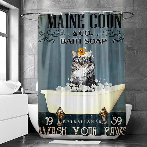 Rideau de douche motif chien vintage et aquarelle, polyester imperméable, 150x180 cm (1/5)