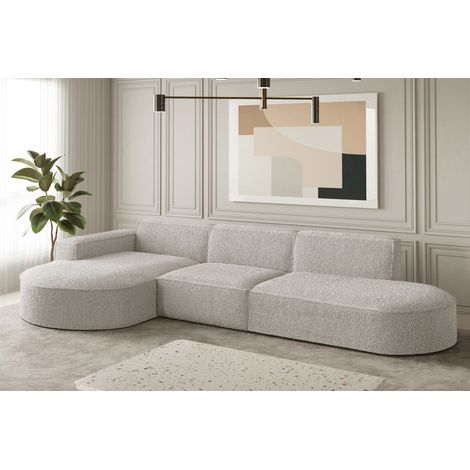 Ecksofa Designersofa PALMA in Stoff Ascot Pearl Ottomane Links (1/2)
