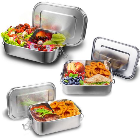 TolleTour 800+1200+1400 ml lunch box in acciaio inox sigillato bento lunch box in metallo per una capacità a prova di perdite con scomparti (1/5)