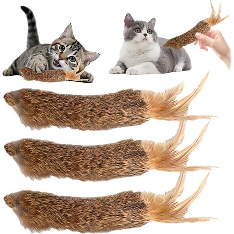 3 Pièces Jouet Chat, Fourrure de Lapin Jouet pour Chat Interactif, Peluche Jouets Chaton Plume pour Se Brosser Les Dents Éliminer Le Tartre et Rafraîchir L'haleine (1/5)