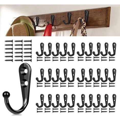 Lot de 30 Crochet Mural noir, Rétro Crochet de Manteau, Crochet Porte Manteau Mural, Crochets Métalliques, Pour Cuisine Salle De Bains Chambre D'essayage - Noir (1/4)