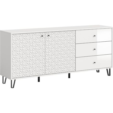 Prisma Sideboard 3 Schubladen, 2 Türen weiß, weiß Hochglanz.