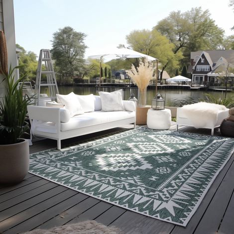 Tapis réversible pour l'intérieur et l'extérieur - Résistant aux intempéries et imperméable - Motif géométrique Moderne - Motif Losanges - Tapis d'extérieur pour Jardin, Balcon, (1/5)