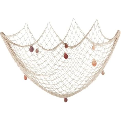 Filet de pêche décoratif - 200 cm x 150 cm - Coquillages - Coton de haute qualité - Style méditerranéen (1/4)