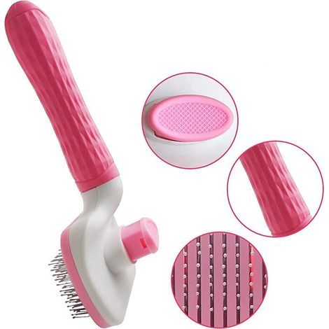 Cepillo para limpiar el pelo de perros y gatos, con botón antideslizante, mejora la circulación sanguínea de las mascotas, color rosa. (1/5)