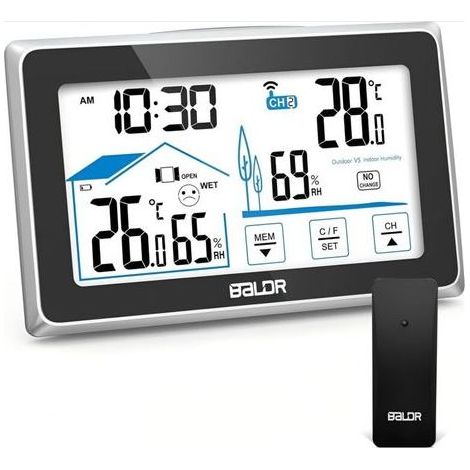 Station Météo avec Capteur Extérieur - Thermomètre Intérieur Extérieur Station Météo Sans Fil, Thermomètre Hygromètre Numérique (1/5)