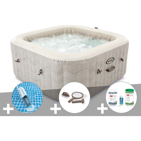 Kit spa gonflable Intex PureSpa Chevron carré Bulles 6 places + Aspirateur + Kit d'entretien + Kit de traitement brome