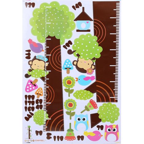 Sticker Mural Arbre avec Hibou pour Mesurer la Taille Enfant - Décor Amovible