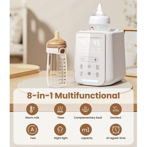 Scaldabiberon 8 in 1 - Scaldabiberon multifunzionale con luce notturna e timer, ideale per i viaggi, preserva i nutrienti del latte materno, compatibile con tutti i biberon (1/4)