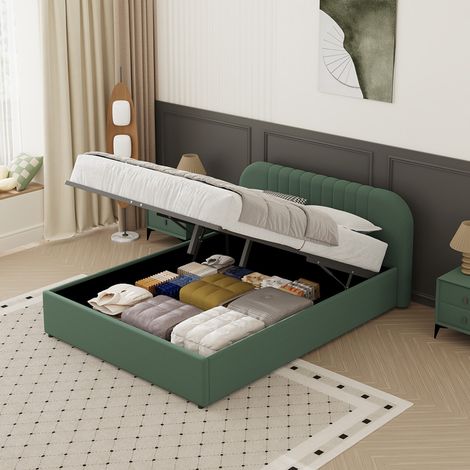 Bett mit Stauraum 140 x 190 cm aus grünem Samt IRVINE (1/5)