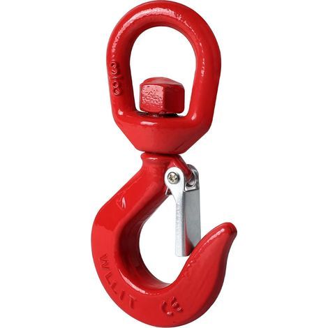 Crochet de charge avec œillet rotatif, crochet de grue 1T crochet de charge rotatif pivotant pour usage de levage, crochet de levage avec verrouillage, peint en rouge, crochet à œillet pour (1/5)