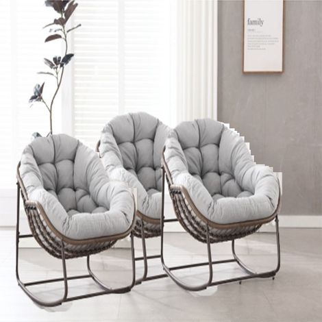 3er-Set outdoor Rocking Chair, Patio Oversized Wicker Egg Rocking Chair, Indoor & Outdoor Comfy Rocker Chair with Thick Cushion, Modern Lounge Chair for Balcony, Front Porch, Garden, Backyard, Deck, G