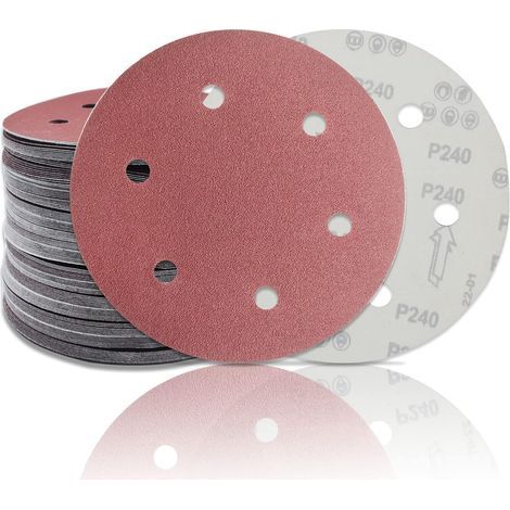 Disco abrasivo de 225 mm, disco de lijado de grano 120, 100 piezas para lijadoras de cuello largo, amoladoras de paneles de yeso de 6 orificios, papel abrasivo redondo (1/5)