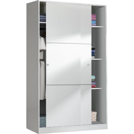 Armadio 120x200h cm con due ante scorrevoli bianco lucido - Urano