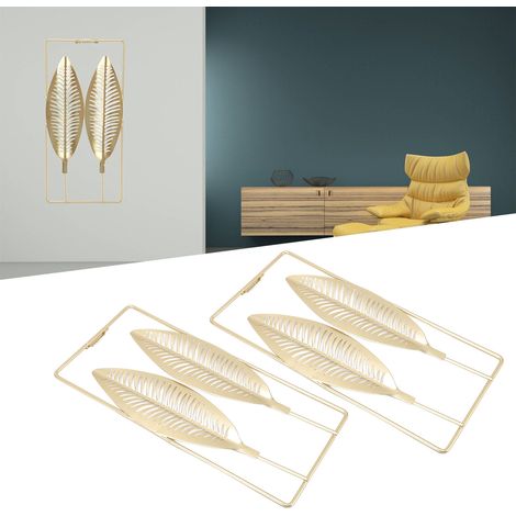 Lot de 2 suspensions murales de style nordique pour entrée, en fer forgé doré, avec pendentif décoratif en feuille d'or pour salon ou canapé. (1/5)