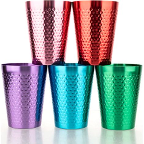 Gobelets en métal, 5 couleurs, réutilisables, légers, en aluminium martelé de qualité alimentaire, pour bière et boissons froides (lot de 5). (1/5)