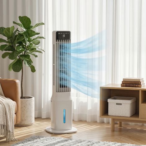 Climatiseur évaporatif de tour 3 en 1 avec réservoir de 9 L Oscillation 48° 3 vitesses 3 modes Minuteur Blanc