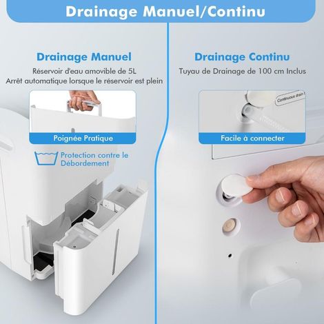 Pièces jusqu'à 60 m², déshumidificateur pour maison et bureau, 2 vitesses, réservoir 5 L, roulettes et poignées (1/5)